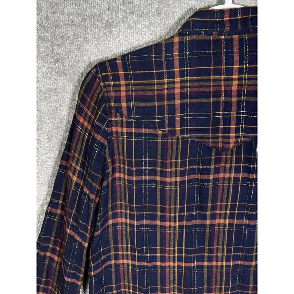 Express Boyfriend Plaid Metallic Long Sleeve Snap Front Shirt Womens Size Small - Picture 11 of 15
